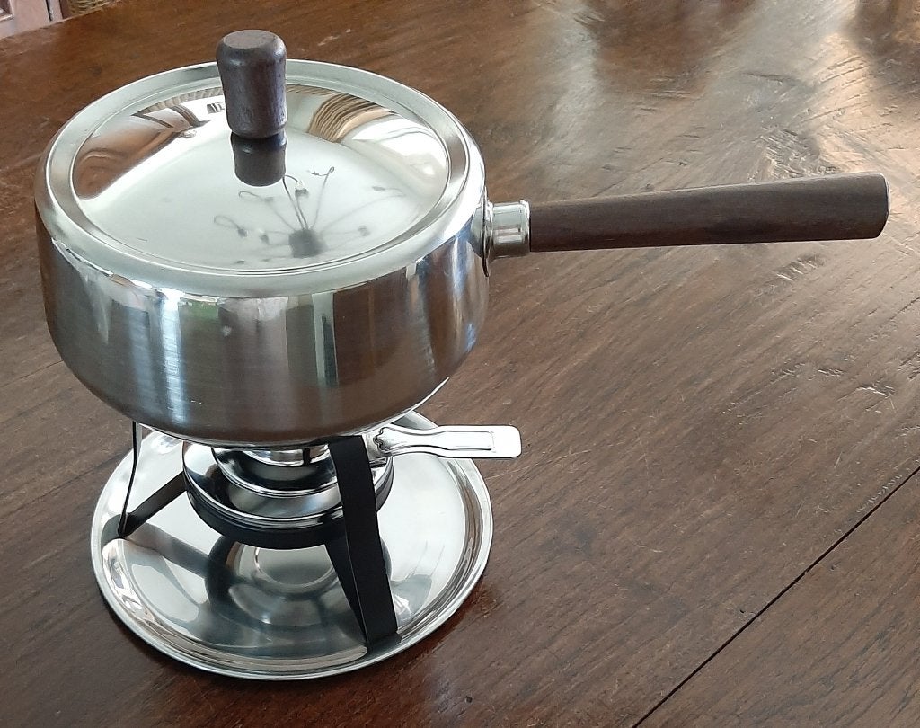 🫕Vintage: RVS Fonduepan met alle accessoires🏷️€20,-, Ophalen of Verzenden, Zo goed als nieuw, Brander, Fonduepan