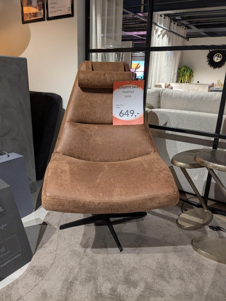 MODERNE MICROLEDER DRAAIFAUTEUIL IN COGNAC VOOR SPOTPRIJS, Ophalen, MODERN, Leer, 75 tot 100 cm