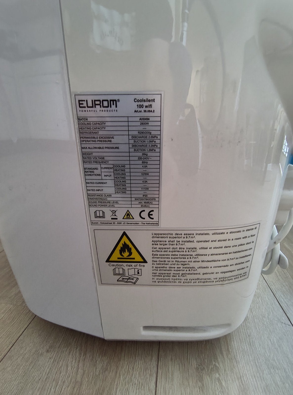 Mobiele airco Eurom Coolsilent 100, Witgoed en Apparatuur, Ophalen, 3 snelheden of meer, Gebruikt, Koelen en Ontvochtigen