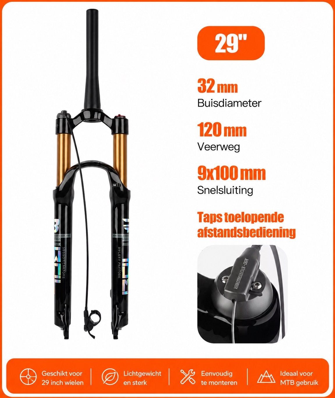 29 inch Voorvork - 120mm Veerweg, Taps, Snelspanner, Fietsen en Brommers, Fietsonderdelen, Ophalen of Verzenden, Nieuw, Mountainbike