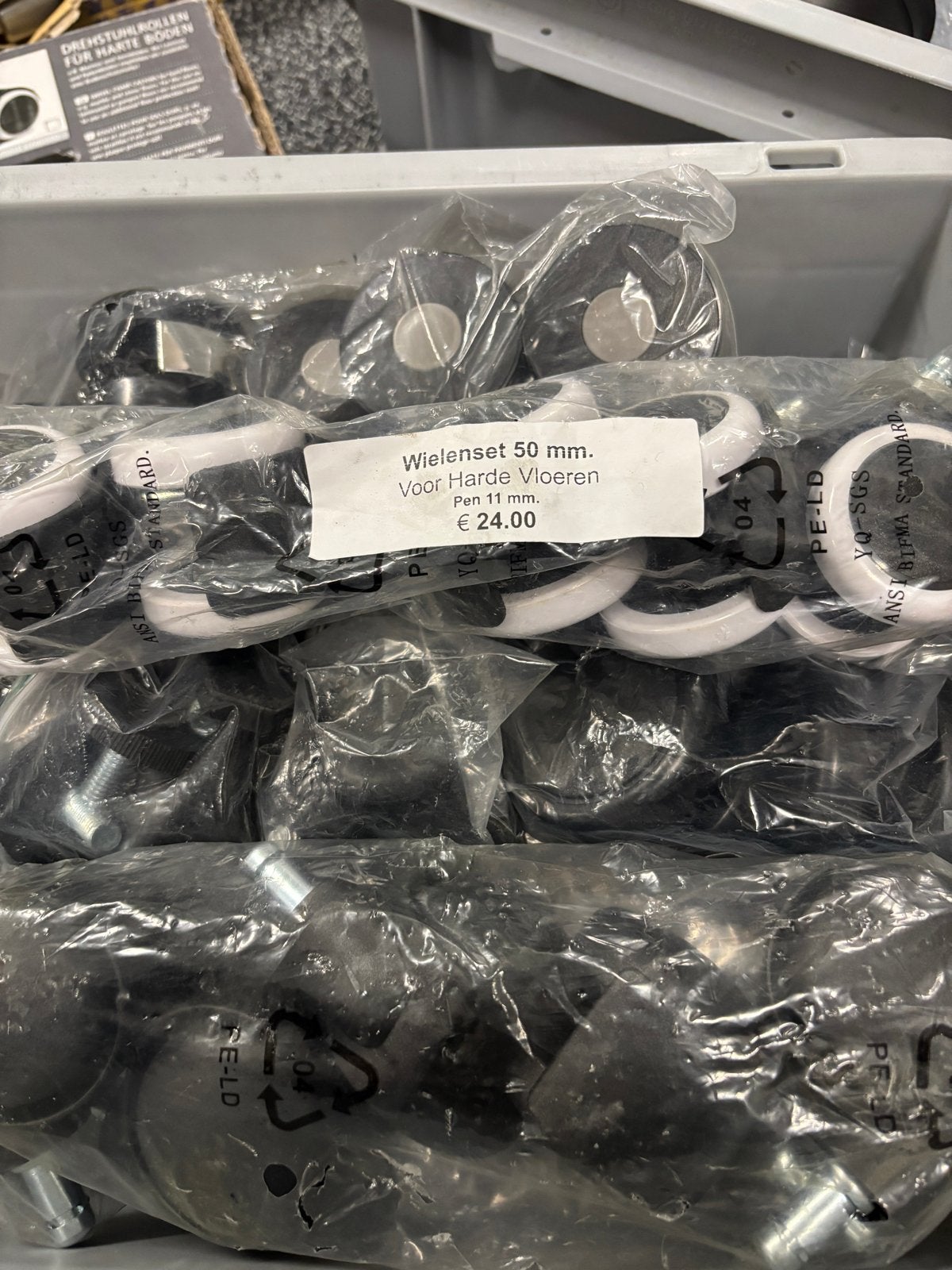 Wielenset 50 mm voor harde vloeren, pen 11 mm, Doe-het-zelf en Verbouw, Zwenkwielen, Ophalen of Verzenden, Nieuw