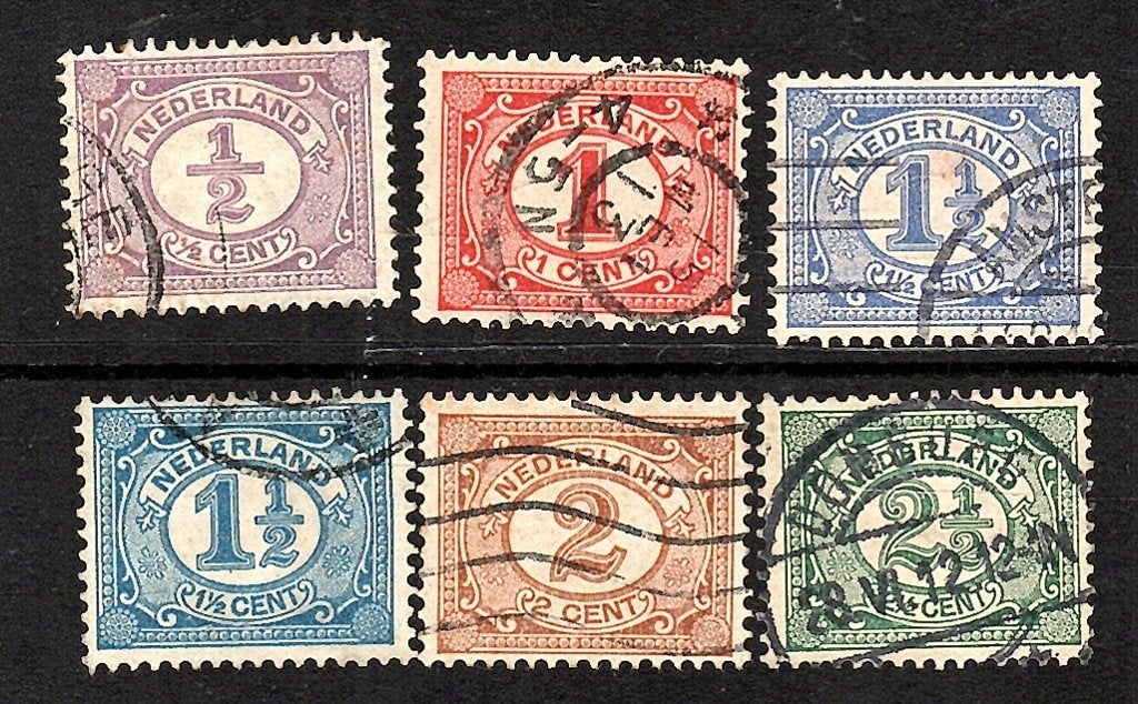 004 nvph 50-55 cijferzegels 1899-1913 gebruikt zie scan, Postzegels en Munten, Ophalen of Verzenden, T/m 1940, Gestempeld