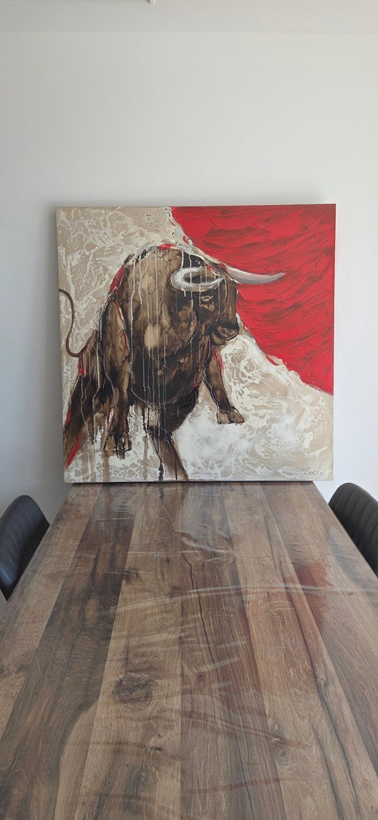 Schilderij van stier, Ophalen