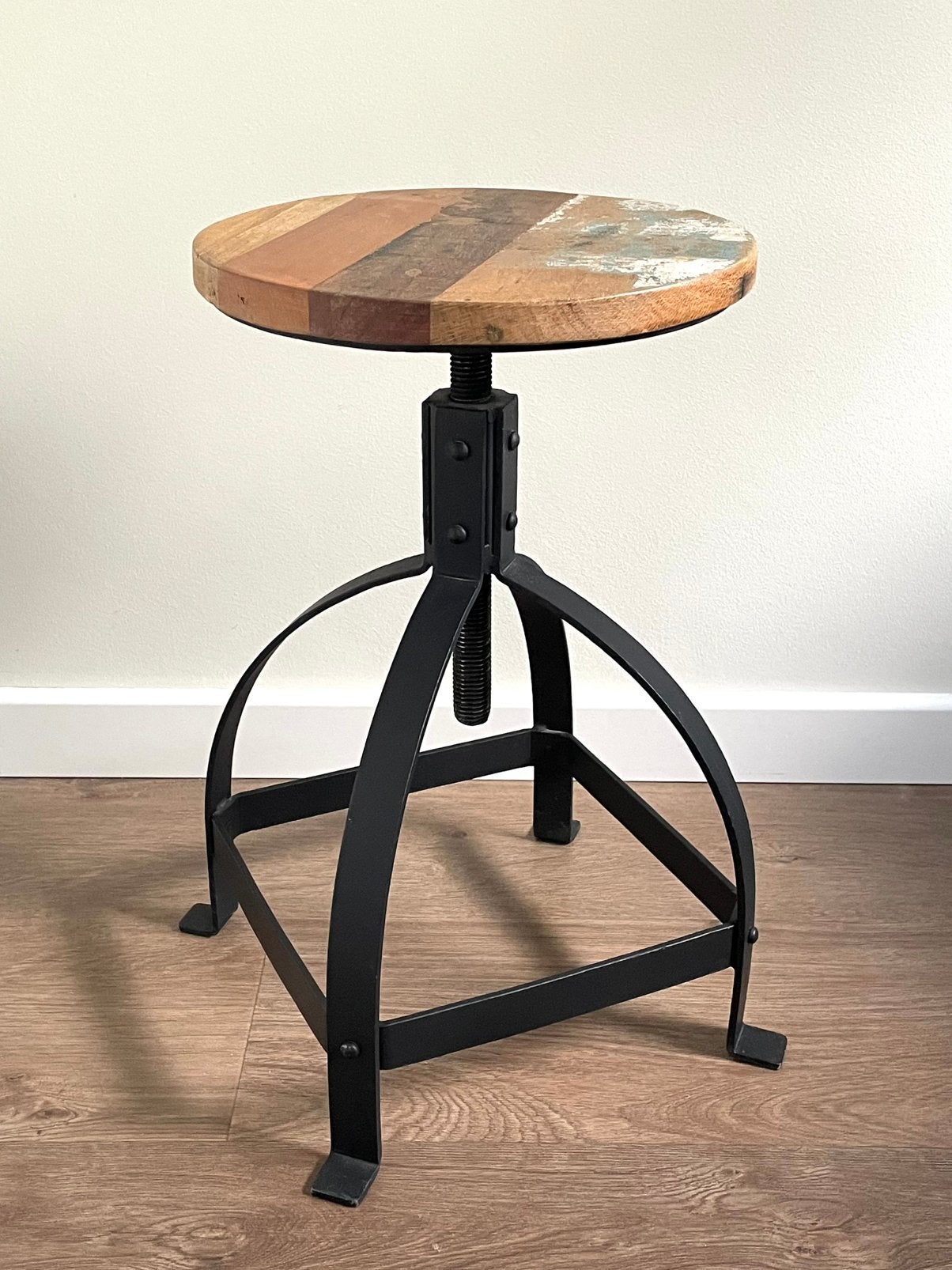 ZGAN Vintage Draai-Kruk Bijzettafel Hout Metaal Verstelbaar, Ophalen, In hoogte verstelbaar, Zo goed als nieuw, Hout