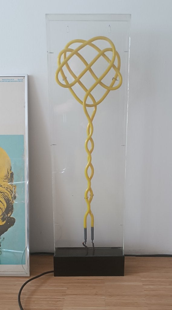 Vintage Anri-Neon lichtobject - gele neon mattenklopper 80's, Ophalen, Gebruikt, Overige materialen, Industrieel