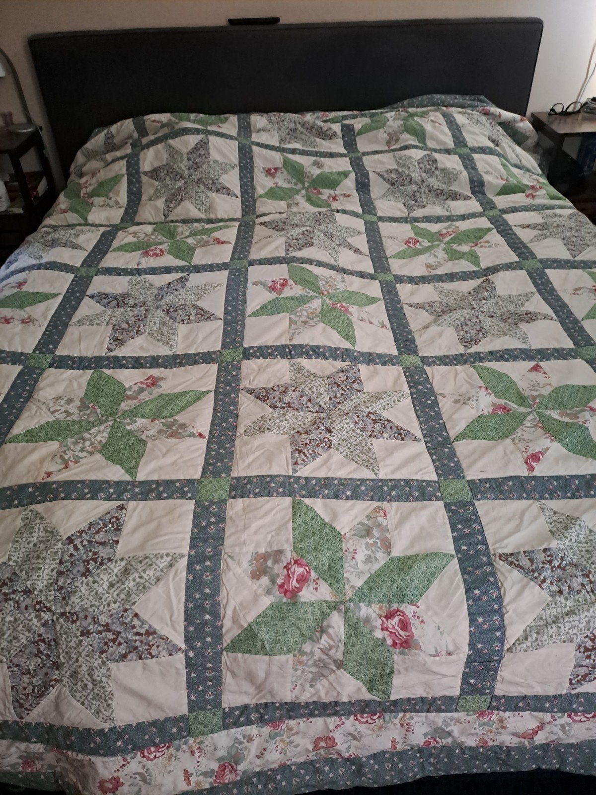 Handgemaakte Quilt / Sprei - Bloemenpatroon, Ophalen, Meerkleurig, Katoen, Tweepersoons