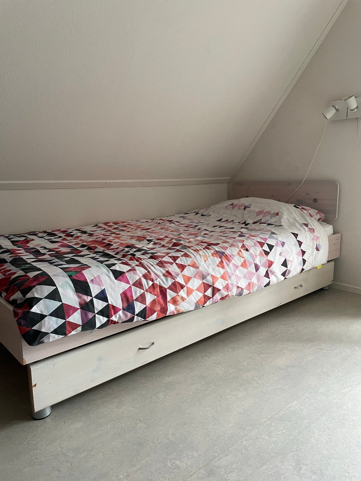 Eenpersoonsbed met opberglade - Wit hout, Huis en Inrichting, Ophalen, Gebruikt, 90 cm, Eenpersoons
