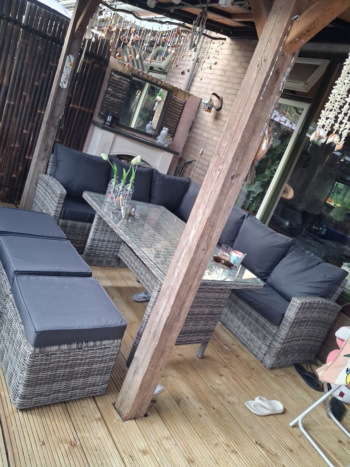 Luxe Rotan Tuinset met Glazen Tafel - Grijs, Tuin en Terras, Tuinsets en Loungesets, Ophalen, Bank, Meer dan 8 zitplaatsen, Zo goed als nieuw