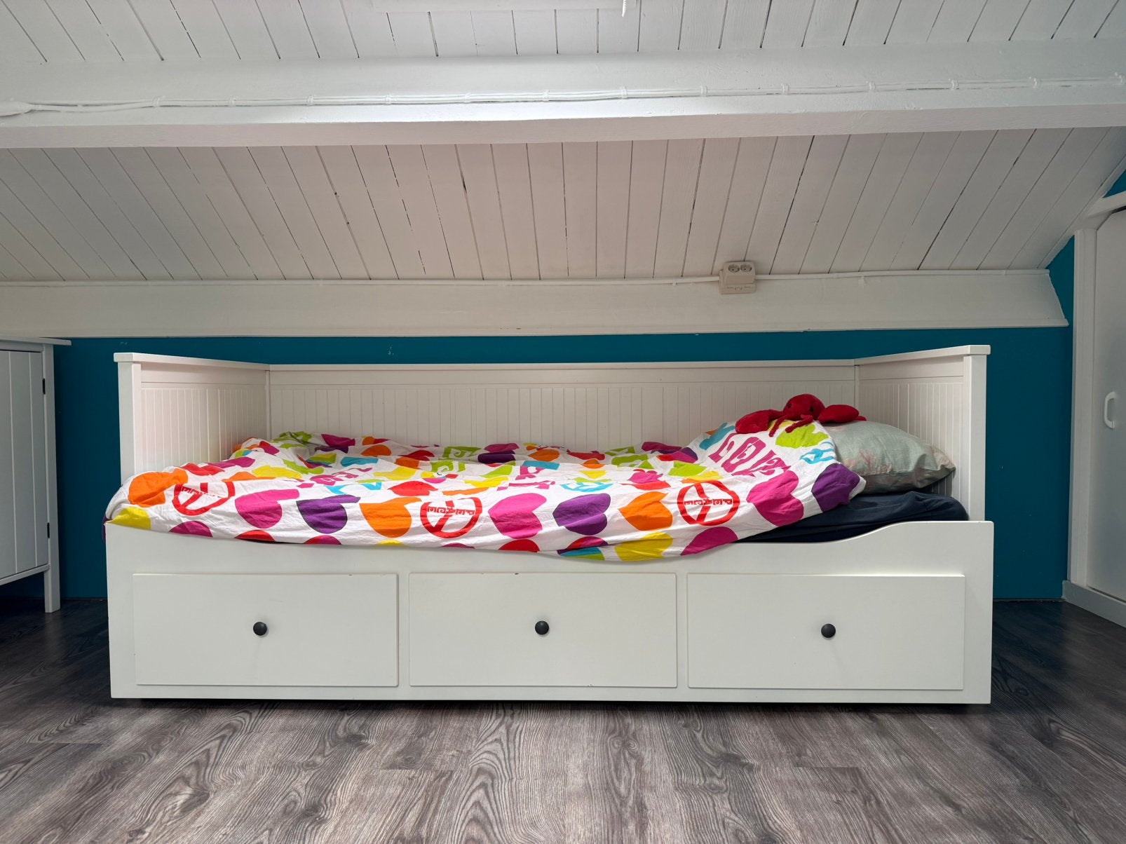 Bedbank met 3 grote laden, Ophalen, 90 cm, Eenpersoons, Eenvoudig