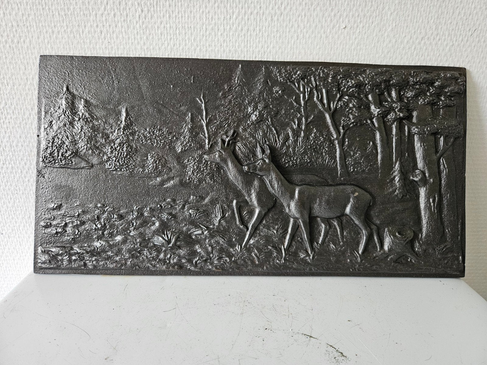 Gietijzeren haardplaat met Hertenmotief - Vintage Decoratie, Ophalen of Verzenden