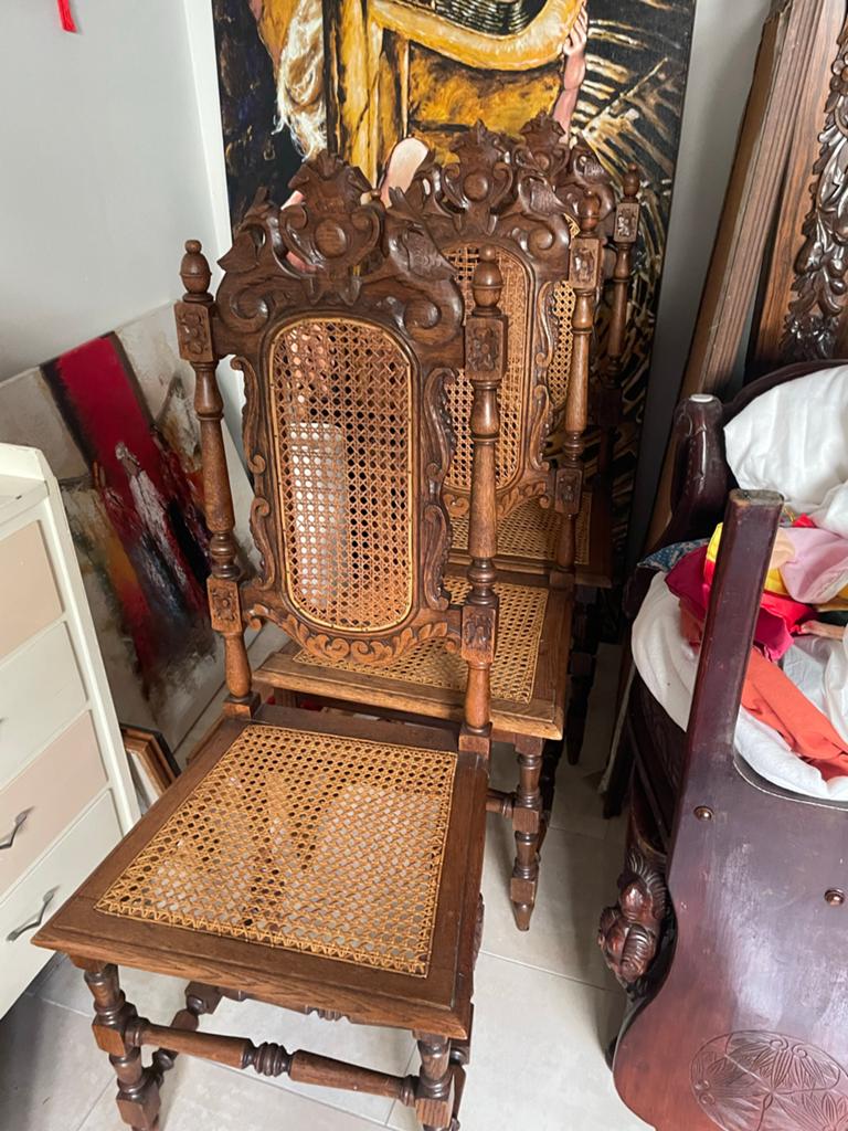 Set van 3 antieke eiken stoelen met rieten zitting, Ophalen of Verzenden