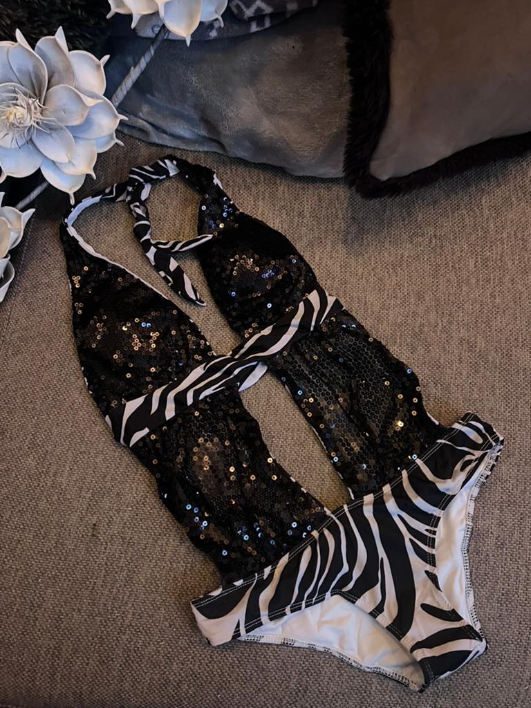 Nieuw ***Zebraprint Badpak met Pailletten *** Maat M, Ophalen of Verzenden, Nieuw, Zwart, Badpak