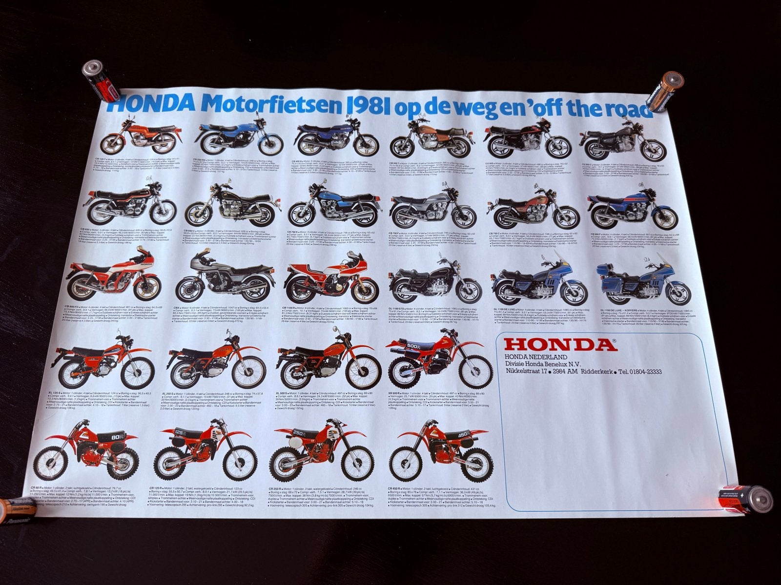 Vintage Honda Motorfietsen Poster 1981 - Zeldzaam 2 stuks, Ophalen, Gebruikt, Rechthoekig Liggend, A1 t/m A3