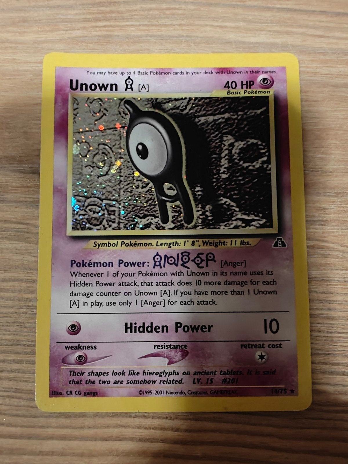 Unown A 14/75 Holo Neo Discovery Pokémon Kaart, Ophalen of Verzenden, Zo goed als nieuw, Losse kaart