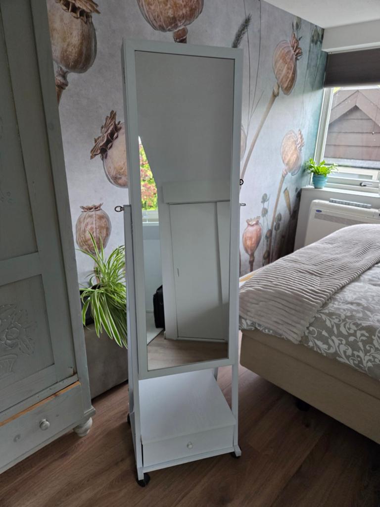 Songmics sieradenkast met spiegel, lade en wieltjes, Ophalen, Rechthoekig, Minder dan 50 cm, Minder dan 100 cm