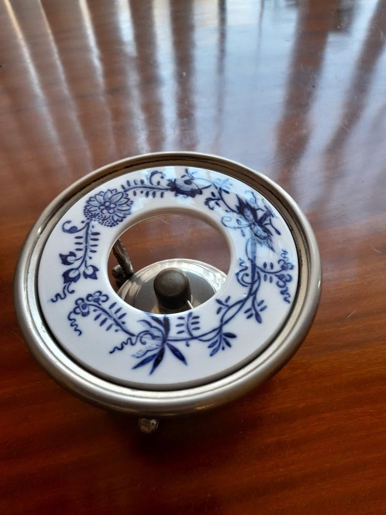 Antiek Meissen Porselein Theelichtje met Zilveren Houder, Ophalen of Verzenden