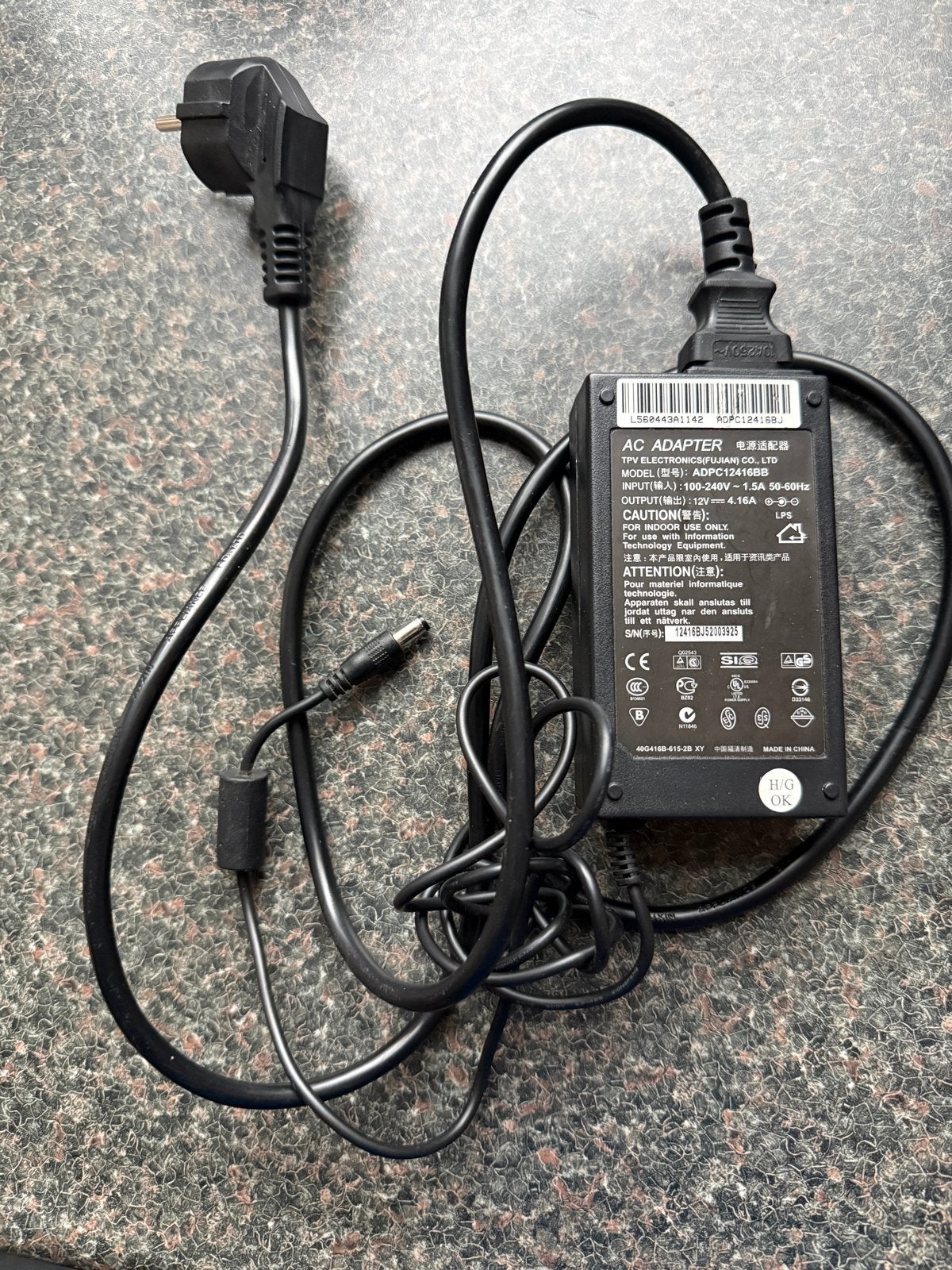 AC Adapter TPV Electronics (Fujian) 12V 4.16A, Ophalen of Verzenden, Gebruikt