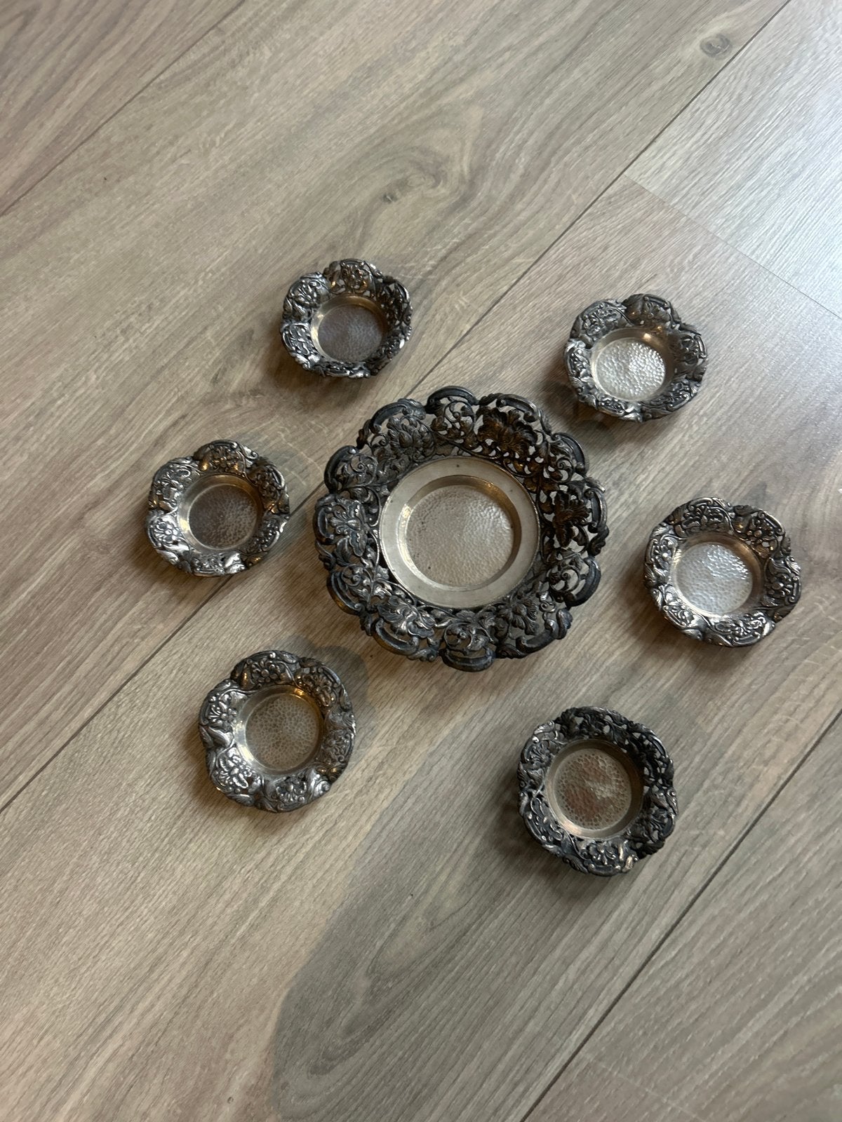 Djokja zilveren vingerkommetjes met schaal  set - 7 stuks, Antiek en Kunst, Ophalen, Zilver