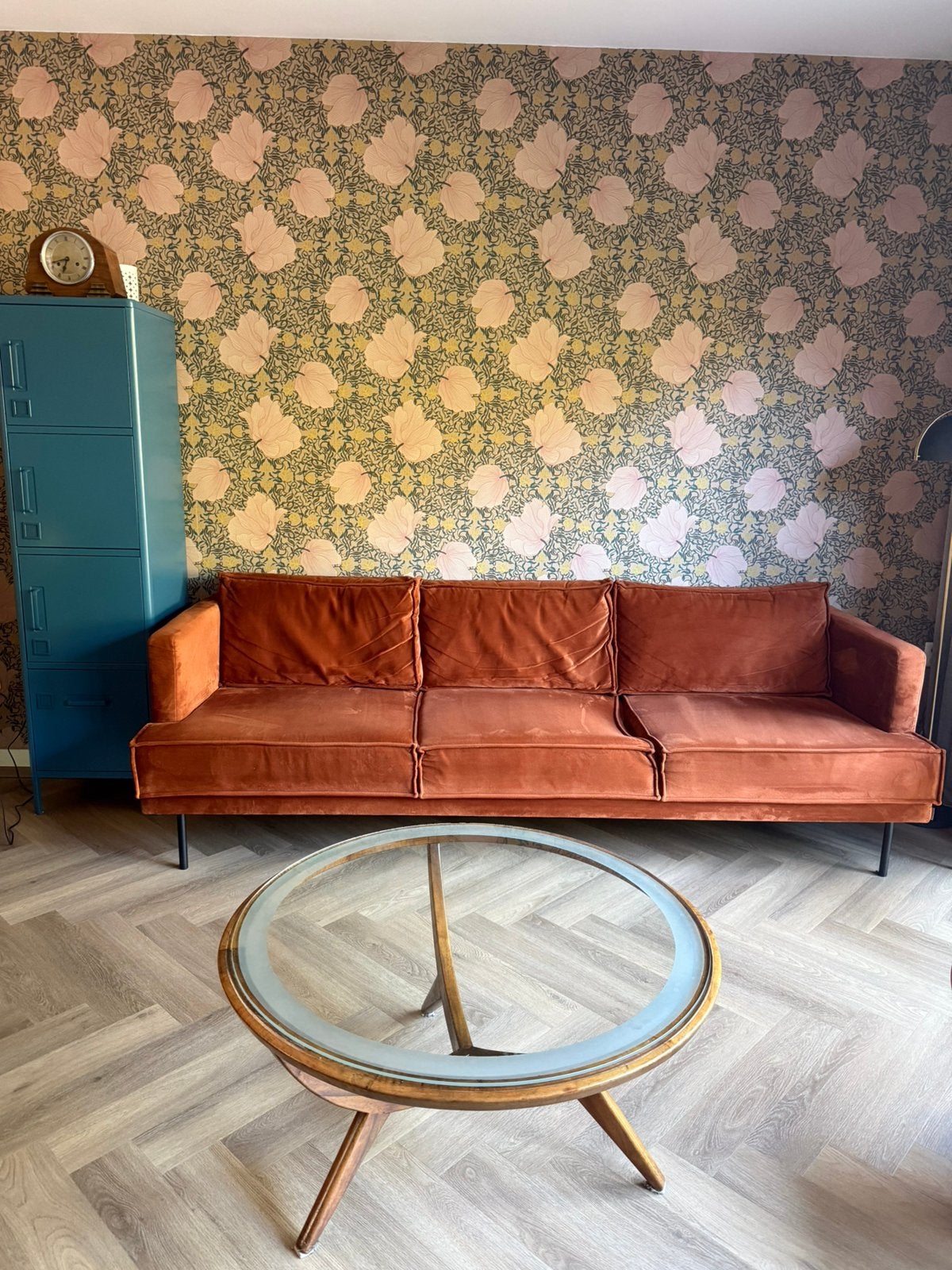 Gratis bank en loveseat Velvet kleur roest., Huis en Inrichting, Ophalen, Gebruikt, Driepersoons, 75 tot 100 cm