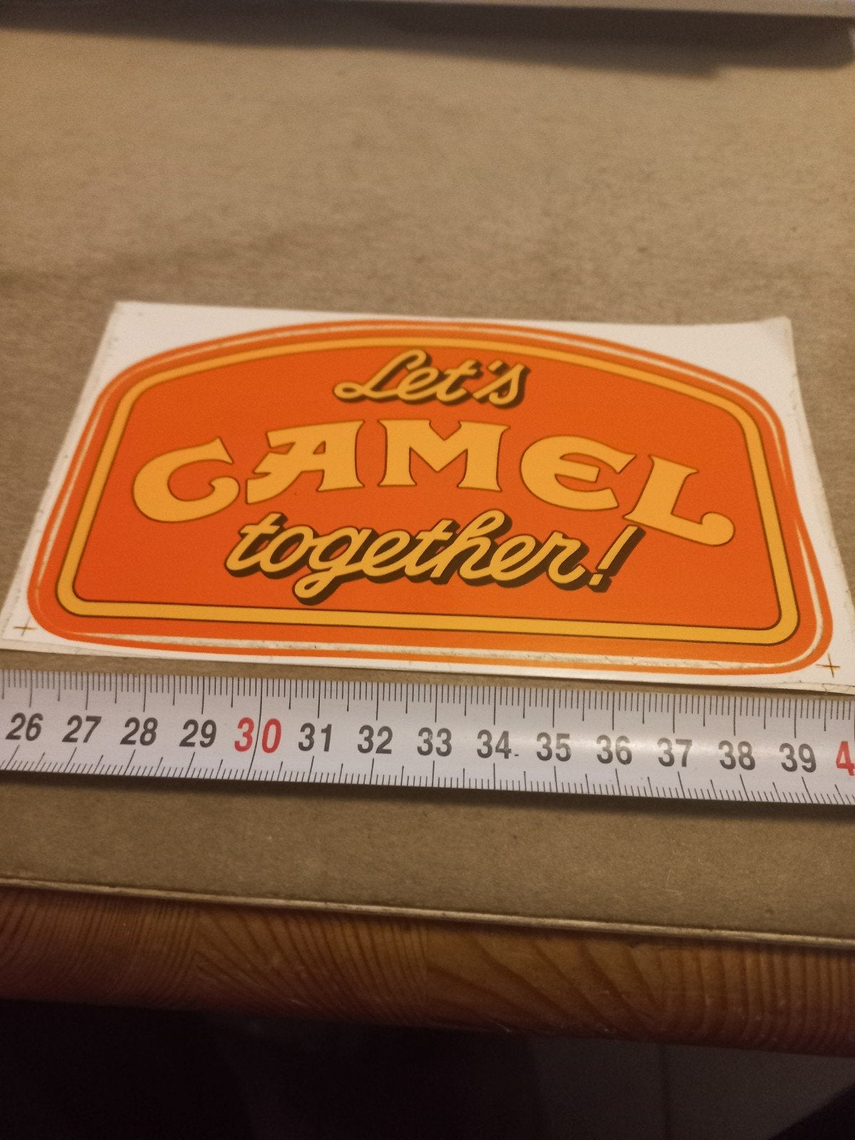 Vintage Camel 'Let's Camel together!' sticker, Ophalen of Verzenden, Zo goed als nieuw, Merk