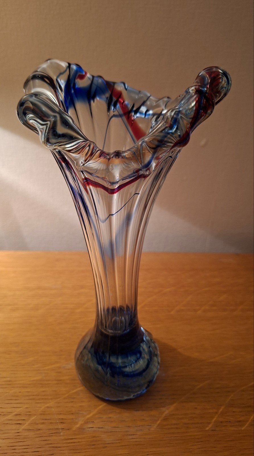 Murano glazen vaas - Blauw en Rood, 22 cm, Ophalen of Verzenden