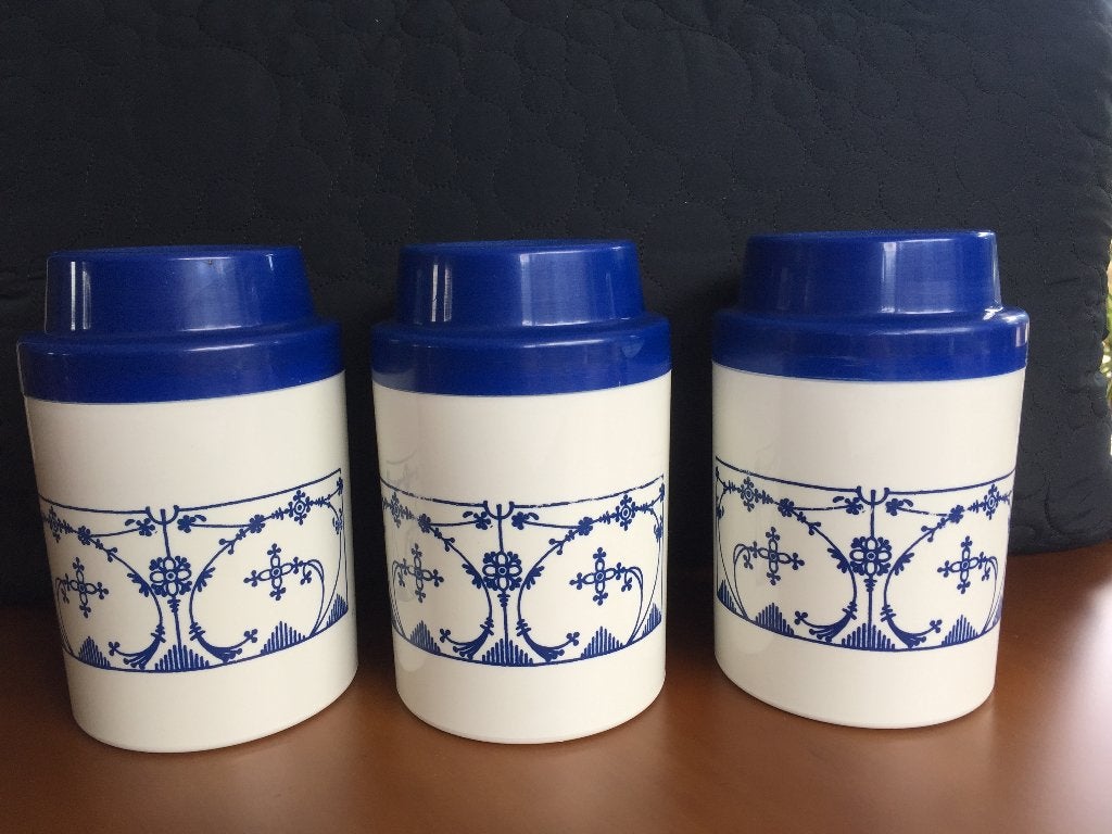 3 kunststof voorraadpotten jaren 80, Voorraadpot, Ophalen of Verzenden, Gebruikt, Kunststof