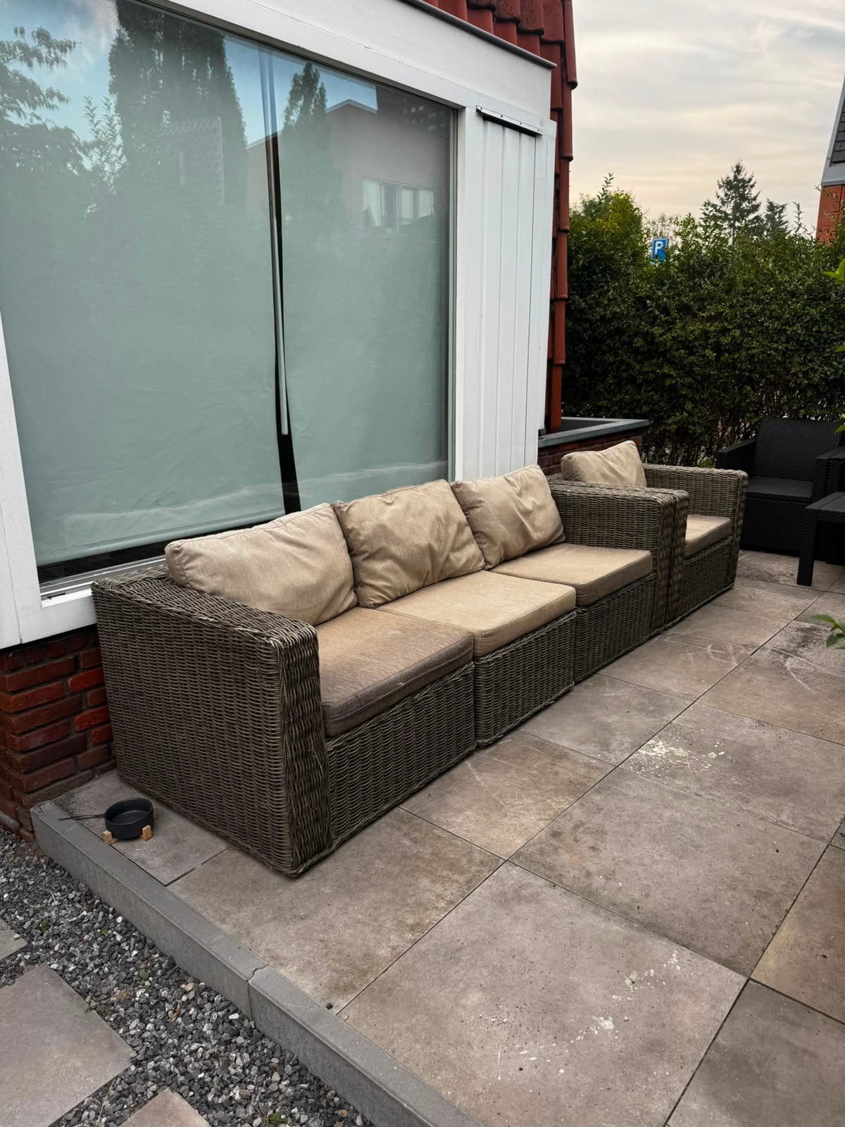 Rieten tuin loungebanken met kussens, Tuin en Terras, Ophalen, Zo goed als nieuw, Hout