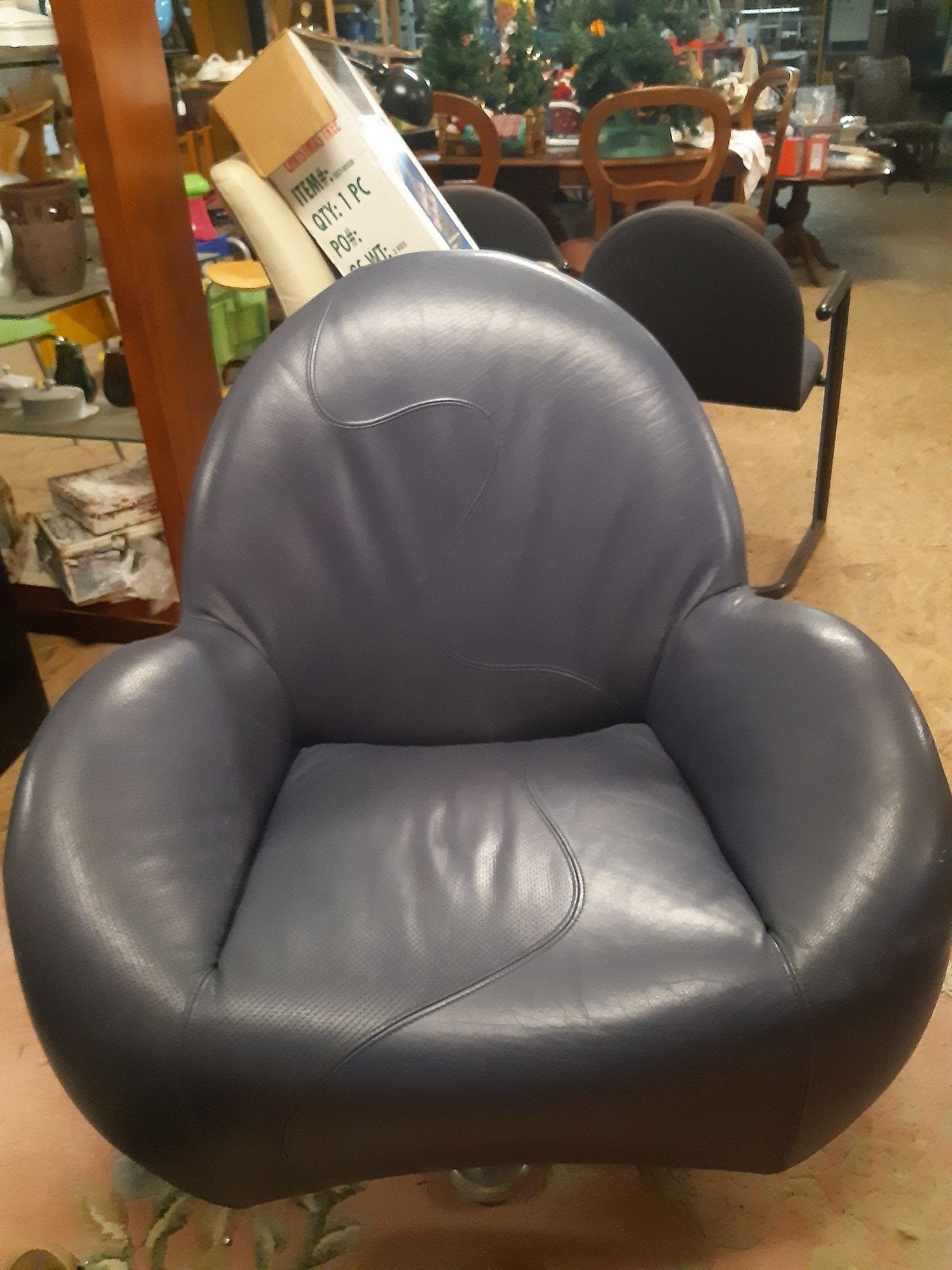 leolux papageno draaibare fauteuil van blauw leer, Ophalen, Modern, Comfortabel, Gebruikt, Blauw
