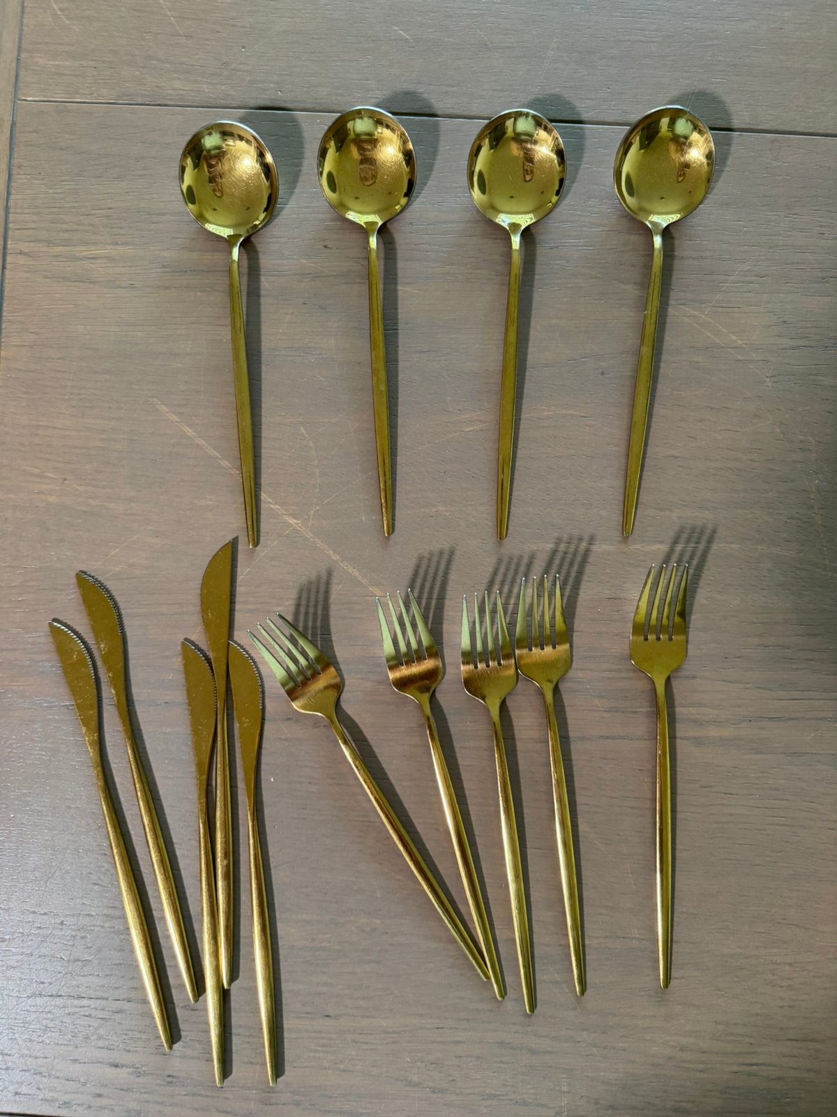 Goudkleurig bestek 21 diner, Ophalen of Verzenden, Zo goed als nieuw, Rvs of Chroom