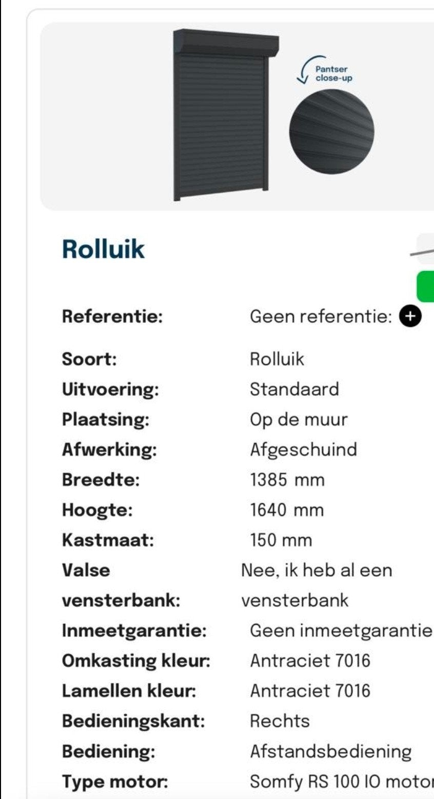 Rolluik Antraciet 1385x1640mm met Somfy motor, Ophalen of Verzenden, Zo goed als nieuw, Elektrische bediening, 150 tot 200 cm