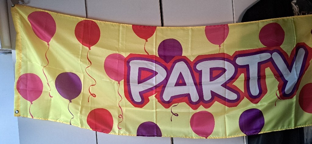 Banner 'party time' - 300cm x 60cm (1x gebruikt), Verzenden, Zo goed als nieuw, Versiering, Verjaardag
