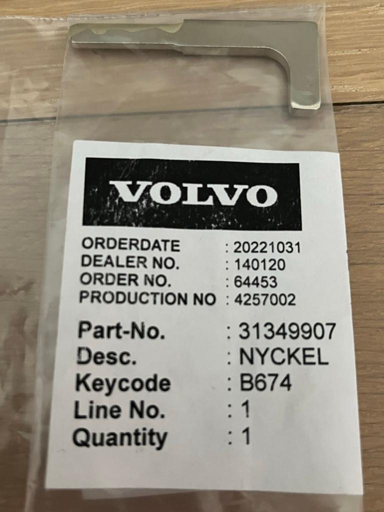 Volvo sleutel ongeslepen - Part-No. 31349907, Ophalen of Verzenden, Nieuw, Volvo