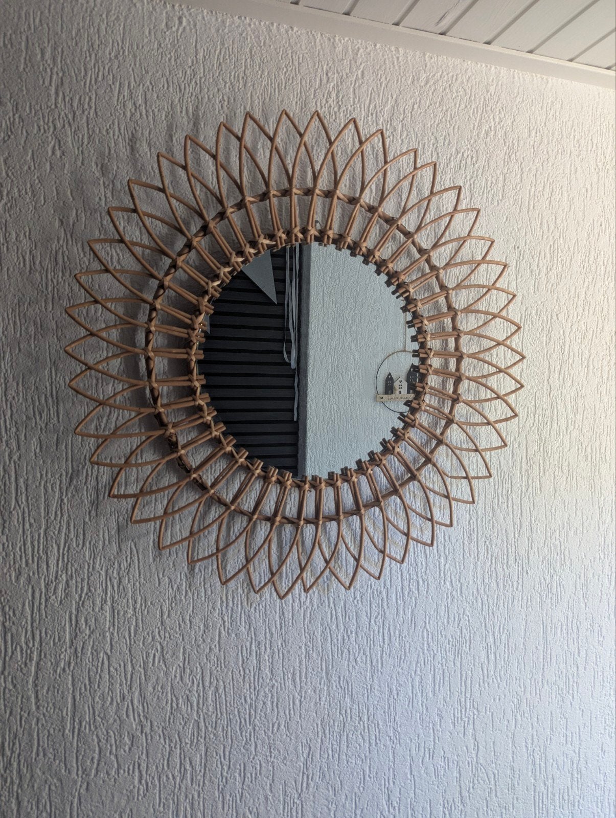 Rotan spiegel in perfecte staat - diameter 76 cm, Huis en Inrichting, Woonaccessoires | Spiegels, Ophalen, Rond, Zo goed als nieuw