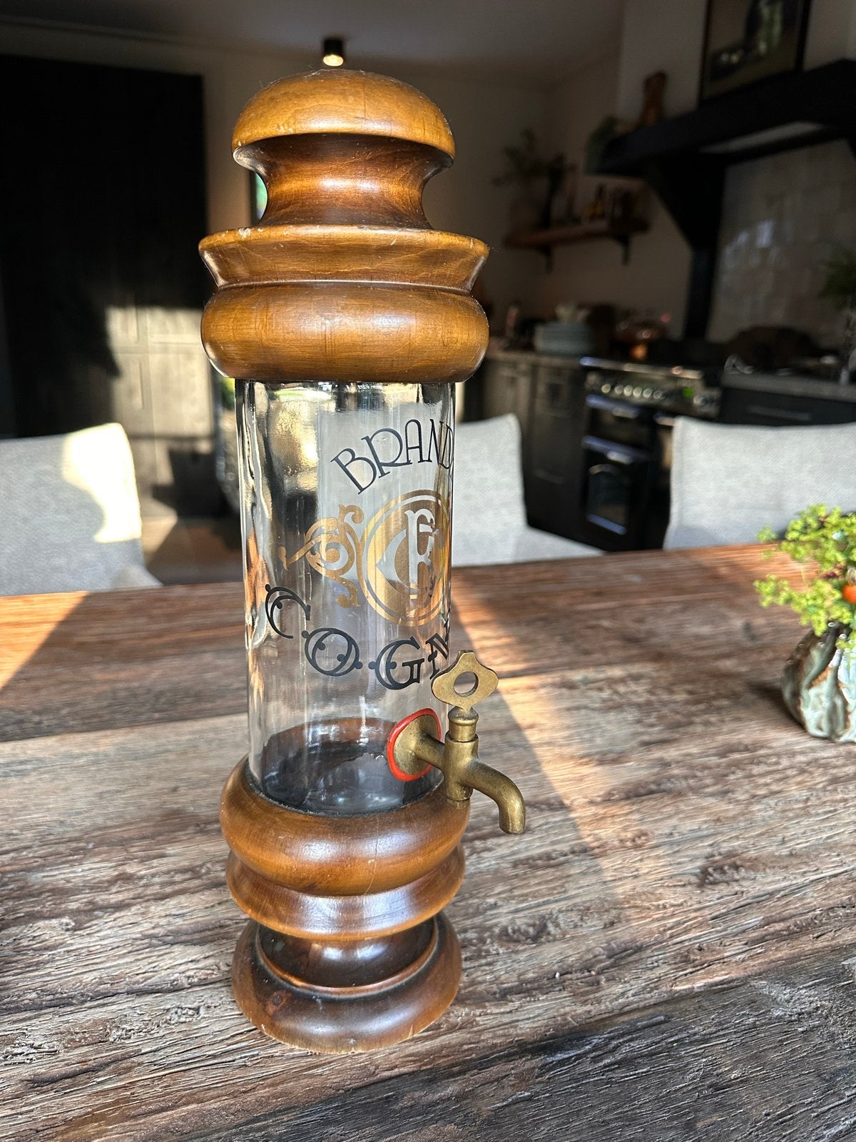 Vintage Brandy Cognac Dispenser met Houten Voet, Ophalen of Verzenden