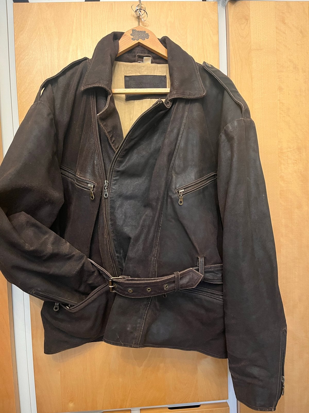 Vintage Leren Jas - Bruin - Echt Leer, Kleding | Heren, Ophalen, Gedragen, Maat 56/58 (XL), Bruin