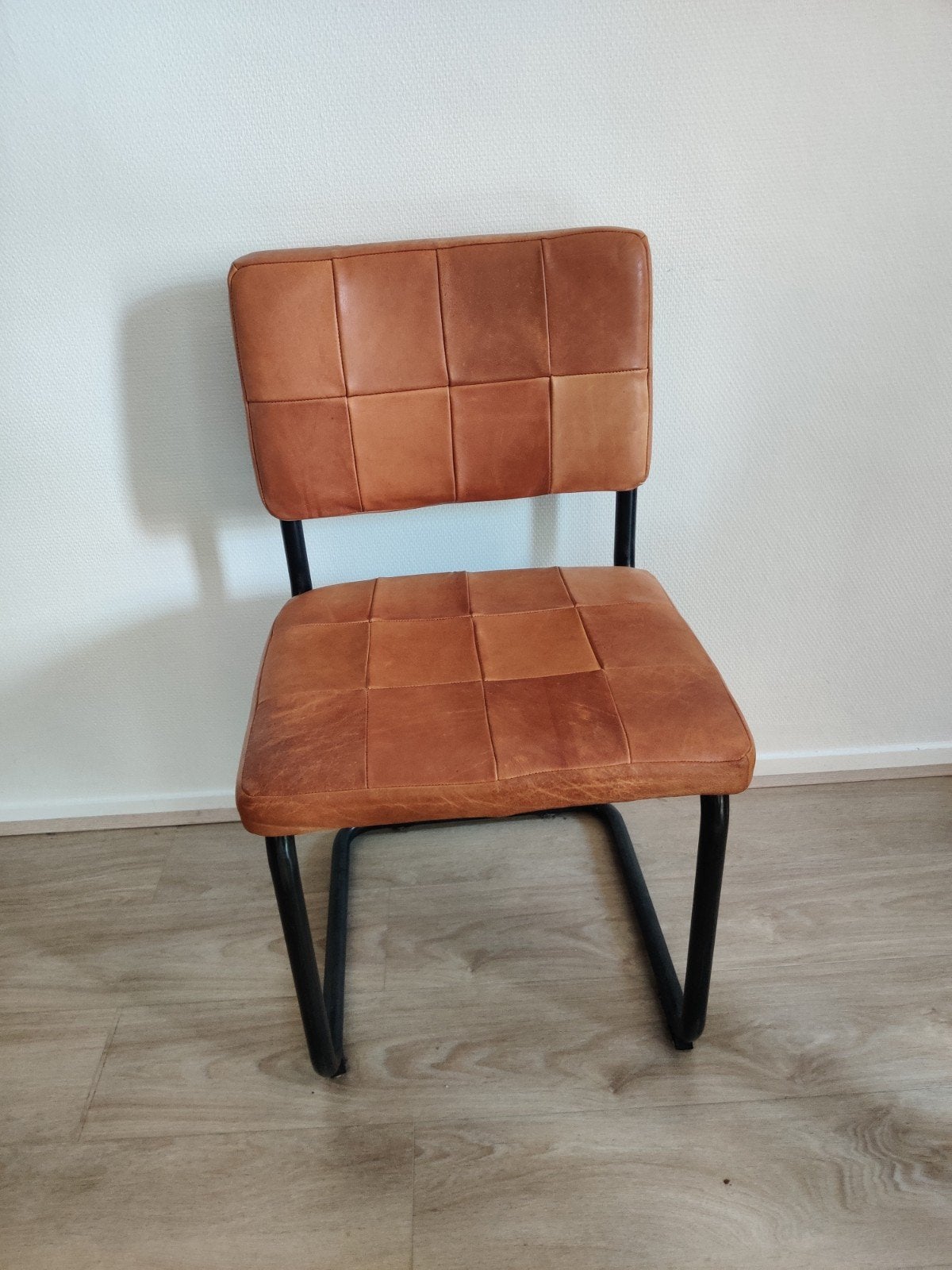 4 Leren eetkamerstoelen - Cognac bruin, Huis en Inrichting, Stoelen, Ophalen, Gebruikt, Bruin, Industrieel, Modern
