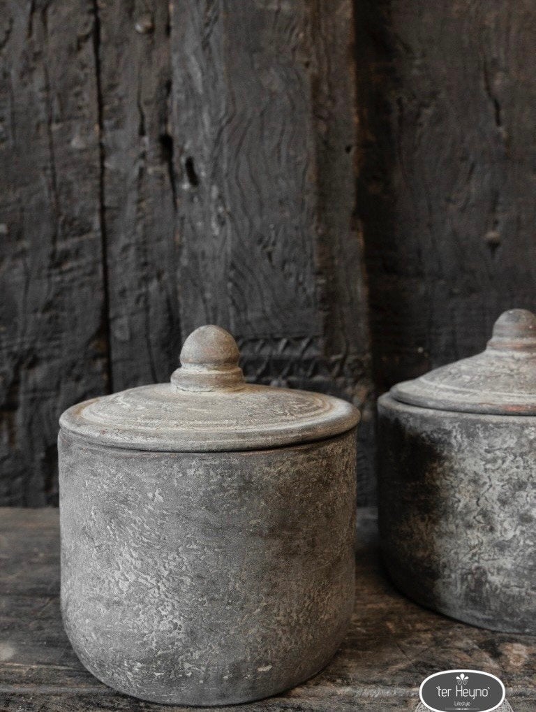 Stenen pot Old Barn steen bakje deksel stoer sober landelijk, Verzenden, Nieuw, Landelijk, Grijs