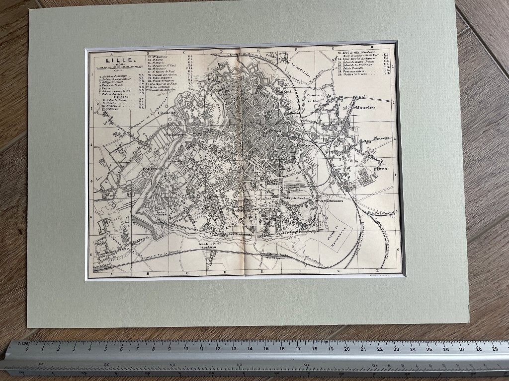 1885 Lille/Rijsel - Oude kaart - p0618-017, Ophalen of Verzenden, Ets, 1800 - 1899