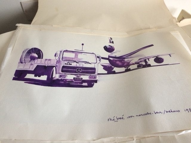 Rene Brone Litho (Zeefdruk) van een Mercedes Truck KLM, Antiek en Kunst, Kunst | Litho's en Zeefdrukken, Lithografie, Overige onderwerpen