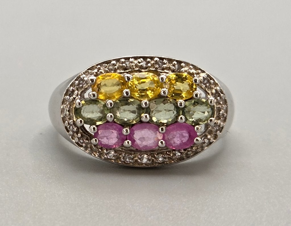 Vintage zilveren ring met edelstenen  2026/509., Overige kleuren, Ophalen of Verzenden, Zo goed als nieuw, .