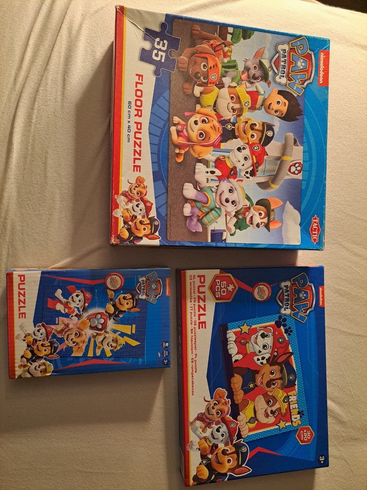 3 Paw Patrol puzzels, Ophalen, 10 tot 50 stukjes, Zo goed als nieuw