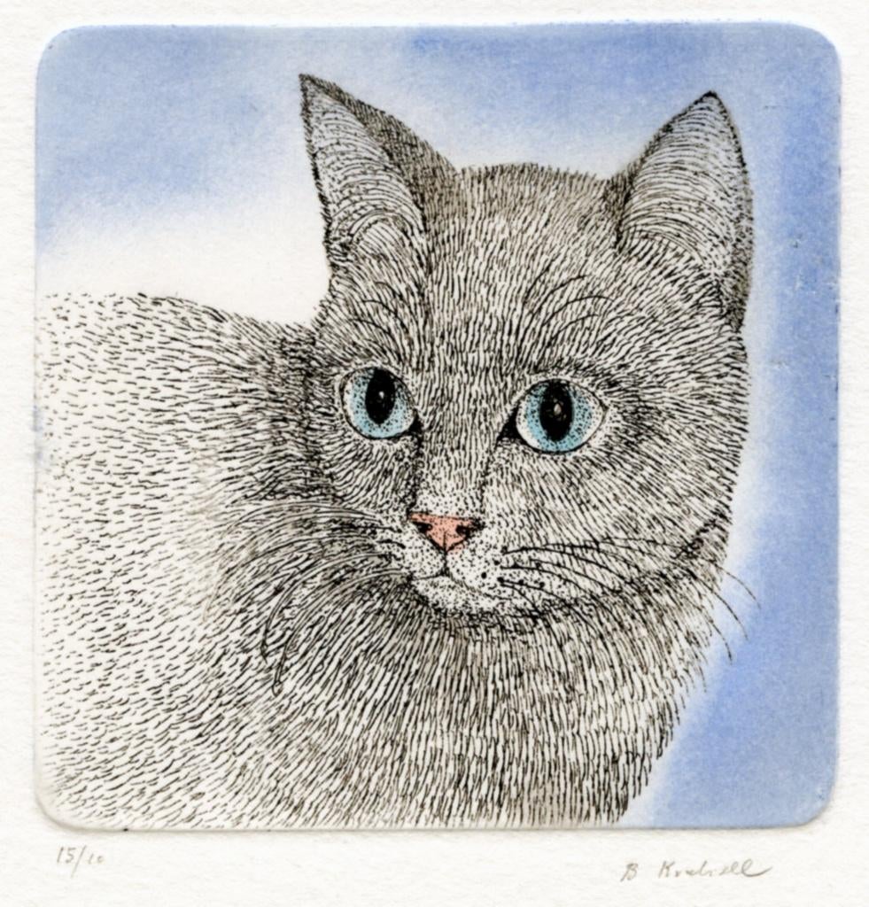 Birgit Krabiell Ets Blauw Kat 1982, Antiek en Kunst, Ophalen