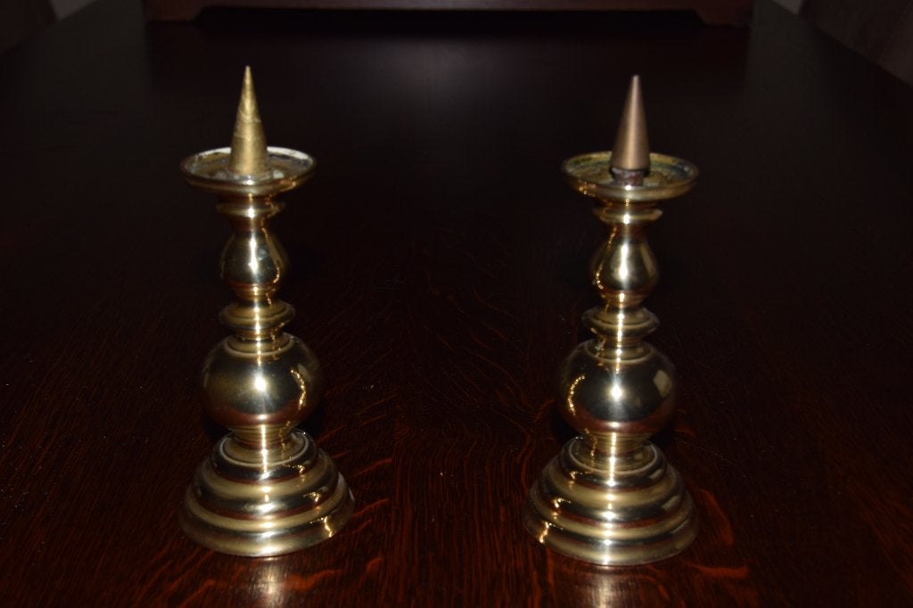 2 Antieke koperen kandelaars, Antiek en Kunst, Ophalen, Koper of Brons