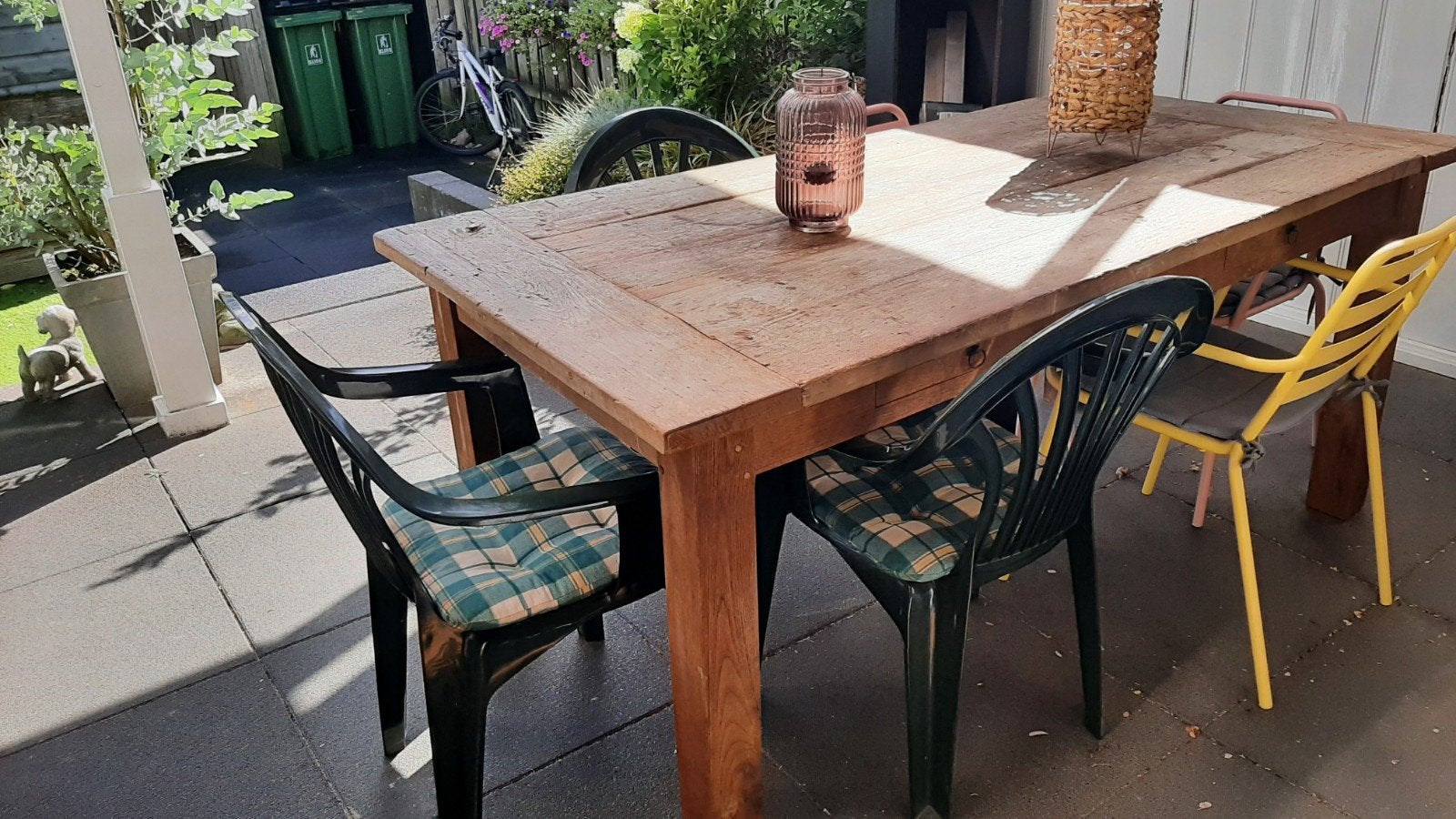 Robuuste Teakhouten Buitentafel - 180x90x79 cm, Tuin en Terras, Ophalen, Gebruikt, Rechthoekig, Teakhout