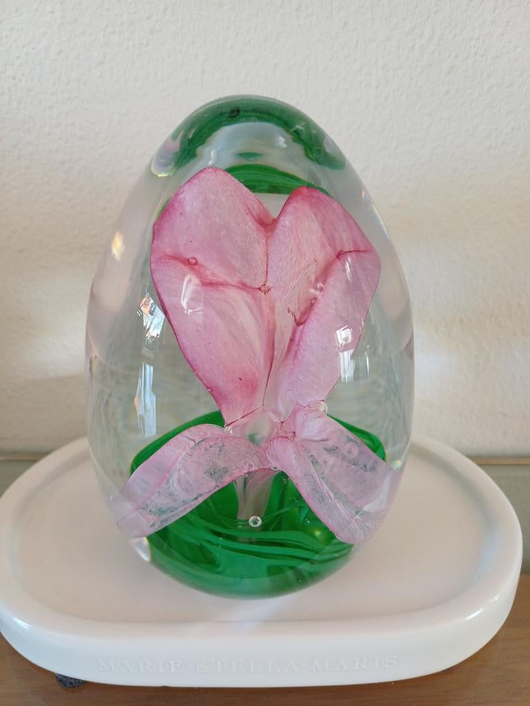 Glazen pressepapier roze bloem Jessica Homich, Antiek en Kunst, Antiek | Glas en Kristal, Ophalen of Verzenden