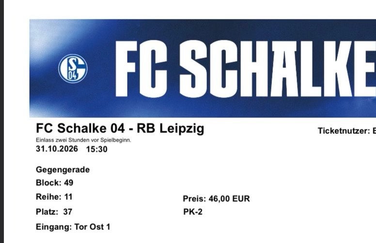 Wedstrijdticket Schalke 04 - RB Leipzig, Losse kaart, Eén persoon, Oktober, Buitenland