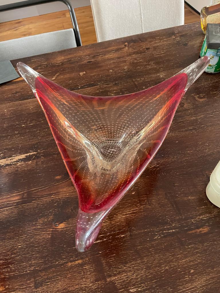 Vintage Murano Glas Schaal - Rode Bullicante Puntvaas, Huis en Inrichting, Woonaccessoires | Schalen en Manden, Ophalen, Zo goed als nieuw