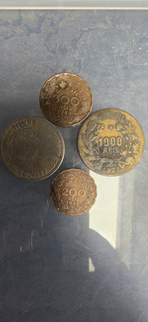 Brazil Coin Set (4 Pcs) WWII Era & Rare Scalloped Edge Réis!, Postzegels en Munten, Ophalen of Verzenden, Zuid-Amerika, Setje