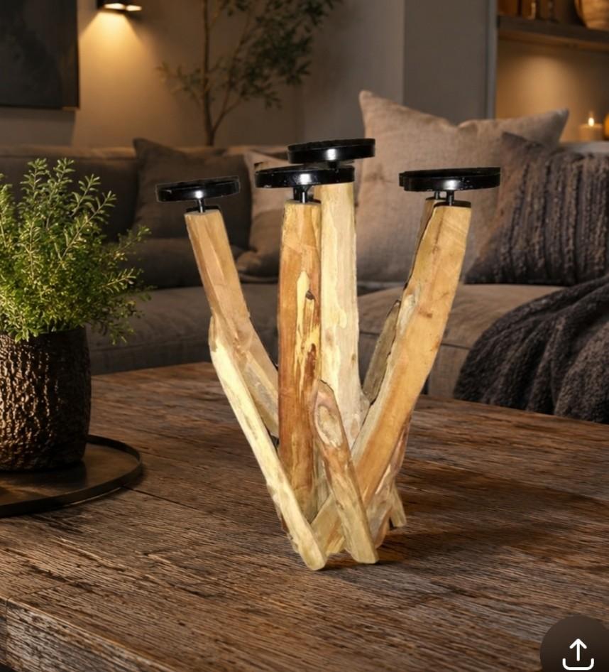 Unieke houten kandelaar - interieur, Zwart, Ophalen of Verzenden, Zo goed als nieuw, Kandelaar