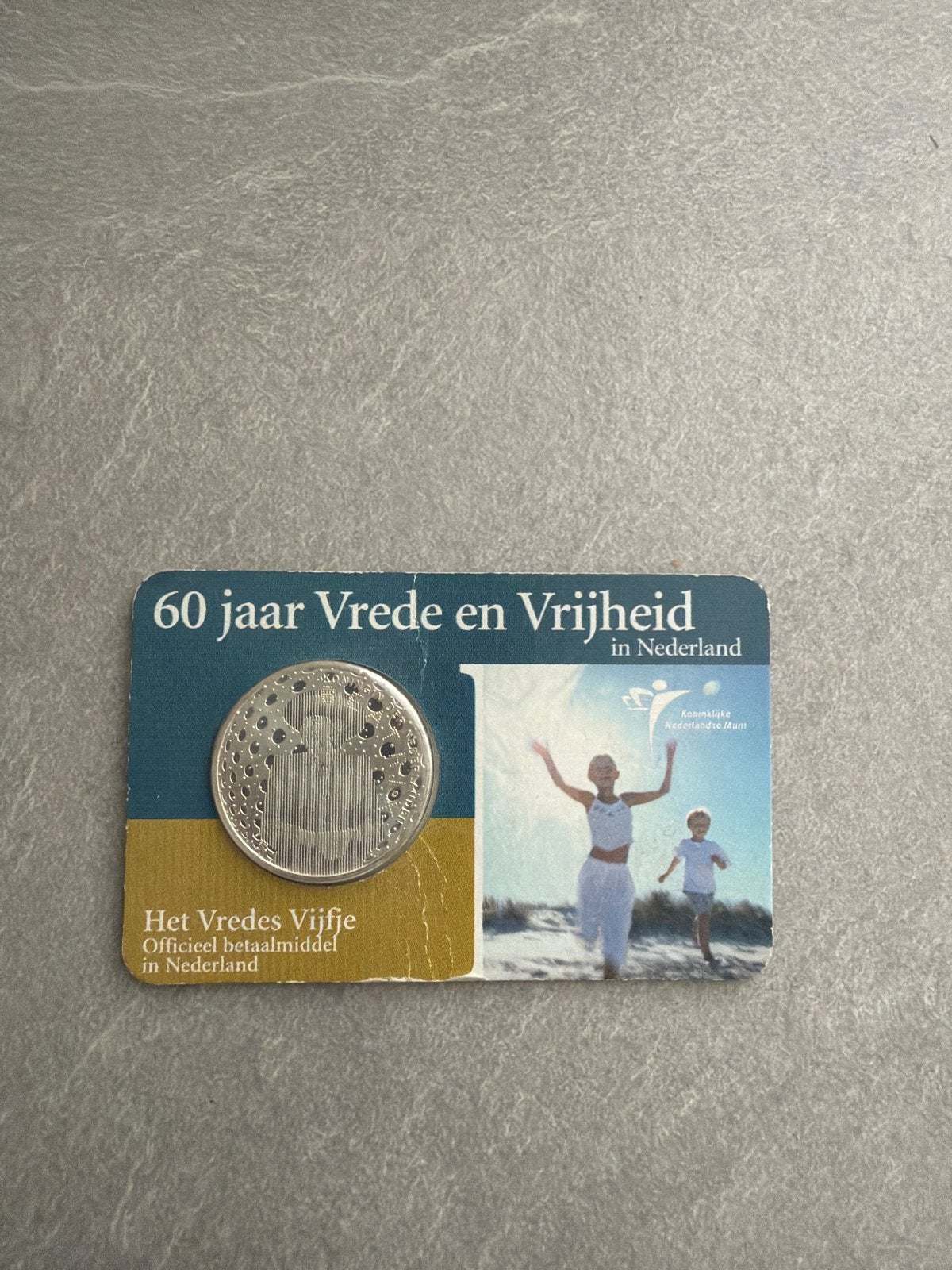 Zilveren Vredes Vijfje 60 jaar Vrede en Vrijheid, Postzegels en Munten, Koningin Beatrix, Zilver, Euro's, Ophalen of Verzenden